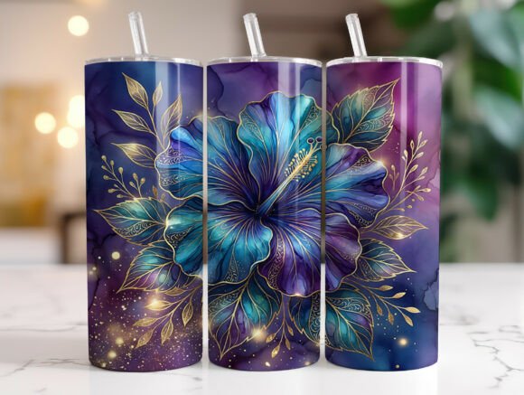 Blue Hibiscus Gold Leaf 20oz Tumbler PNG Review