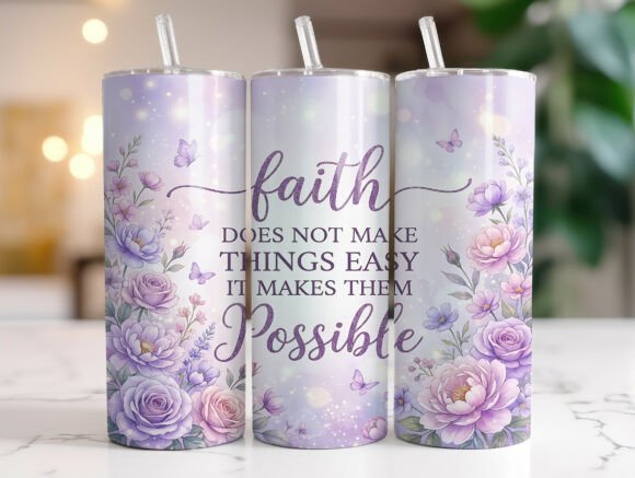 Christian Faith Quote Floral Tumbler PNG Review