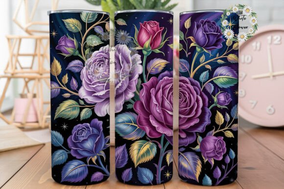 Dark Purple Gold Roses Tumbler Wrap PNG Review